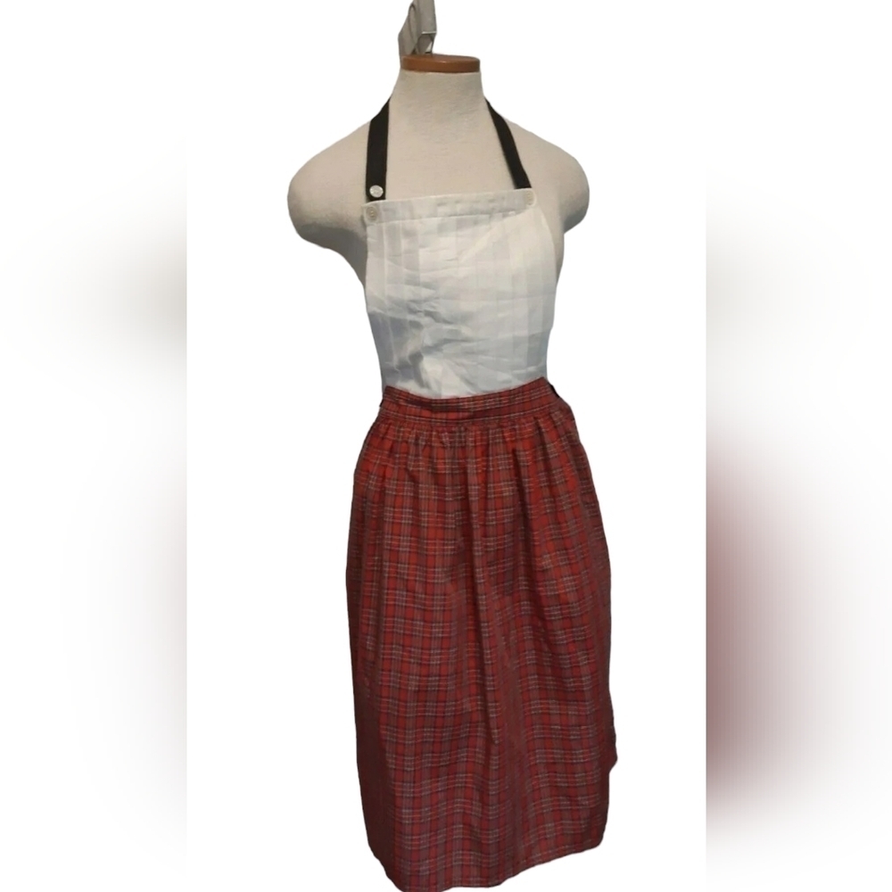VTG JG HOOK RITZ pleated front bib apron plaid skirt cottagecore coastal S